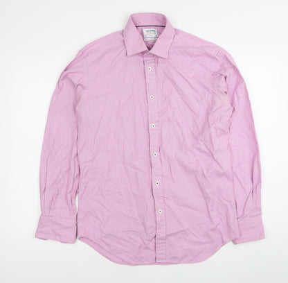 T.M. Lewin Men’s Pink Slim Fit Herringbone Long Sleeve Cotton Dress Shirt 16 41cm