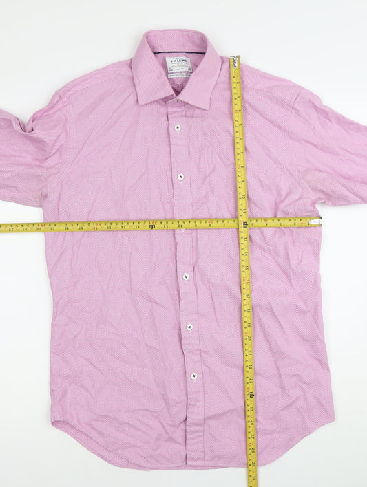 T.M. Lewin Men’s Pink Slim Fit Herringbone Long Sleeve Cotton Dress Shirt 16 41cm