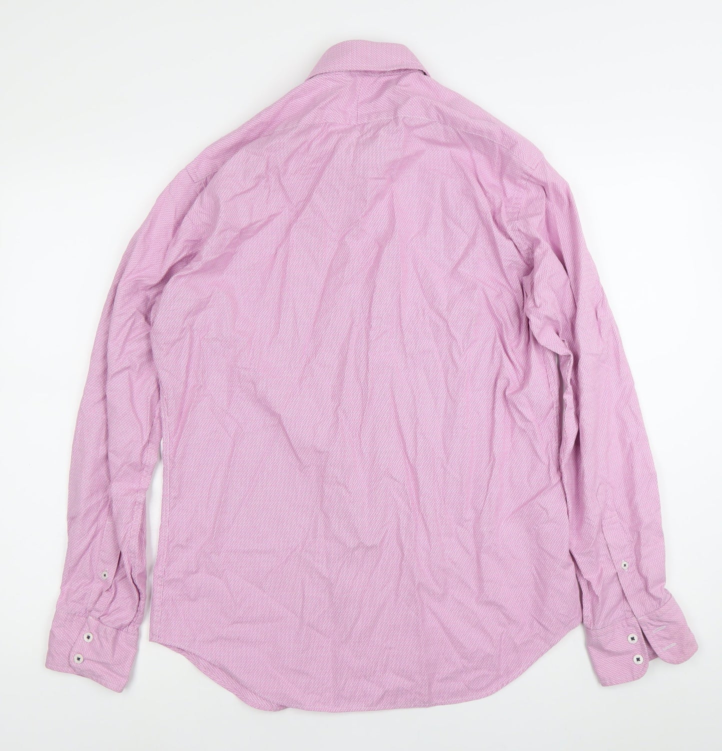 T.M. Lewin Men’s Pink Slim Fit Herringbone Long Sleeve Cotton Dress Shirt 16 41cm