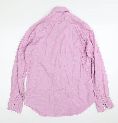 T.M. Lewin Men’s Pink Slim Fit Herringbone Long Sleeve Cotton Dress Shirt 16 41cm