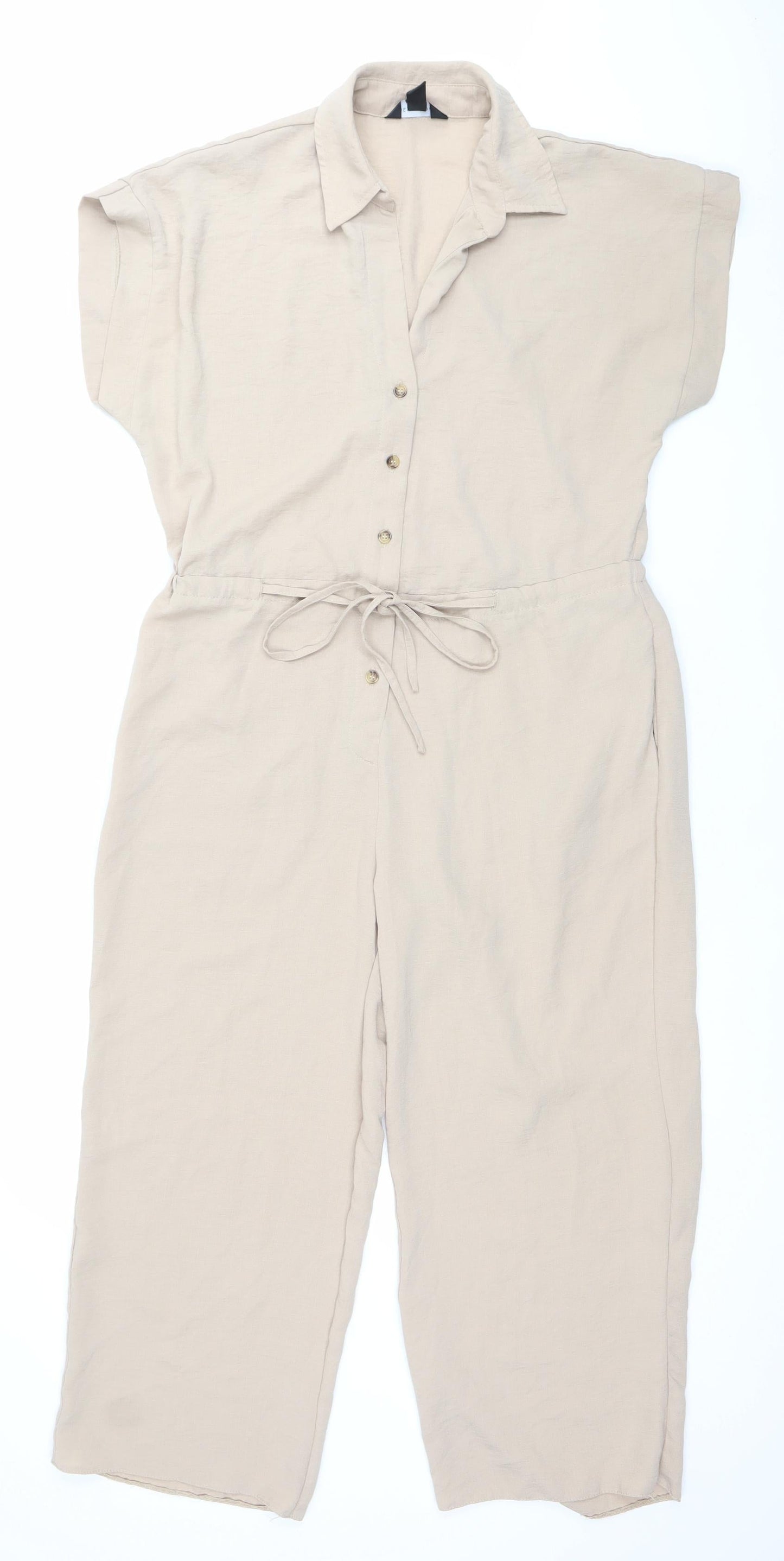 New Look Women Beige Size 10 Collared Short Sleeve Jumpsuit