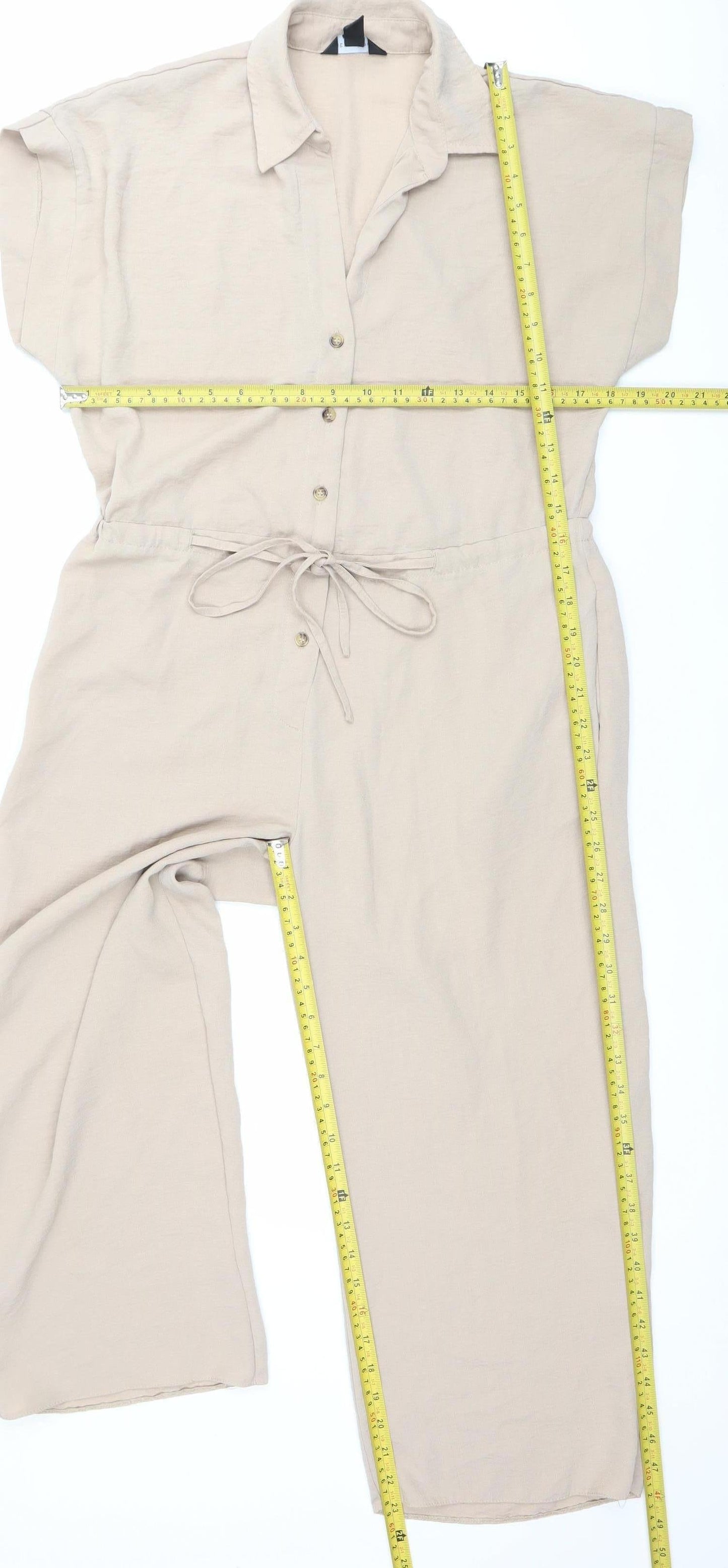 New Look Women Beige Size 10 Collared Short Sleeve Jumpsuit
