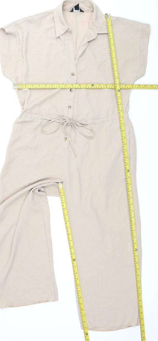 New Look Women Beige Size 10 Collared Short Sleeve Jumpsuit