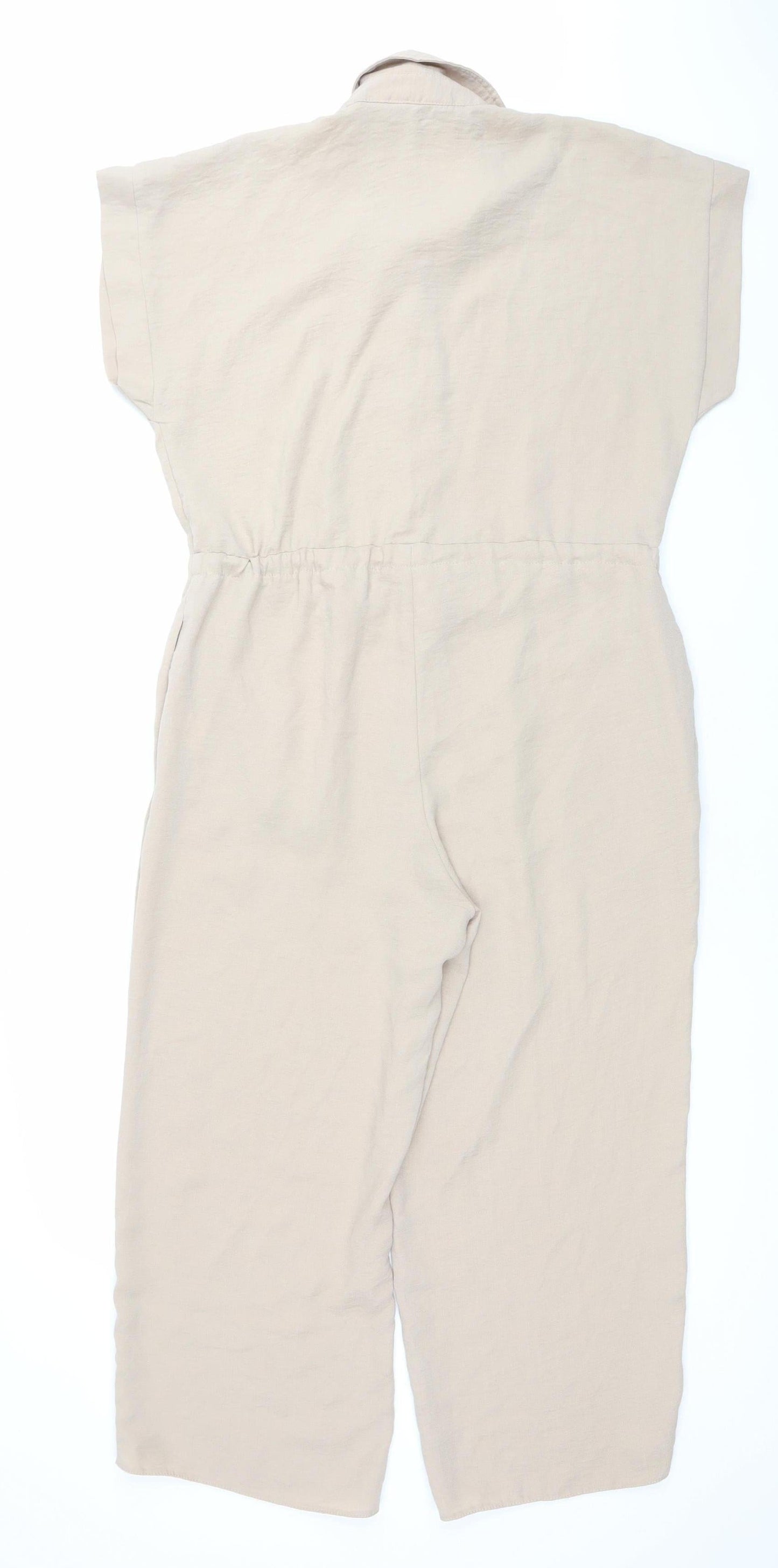 New Look Women Beige Size 10 Collared Short Sleeve Jumpsuit