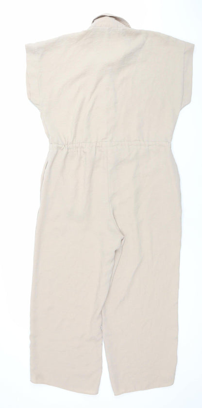 New Look Women Beige Size 10 Collared Short Sleeve Jumpsuit