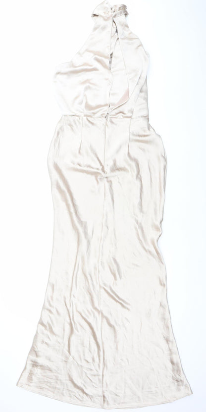 STYLECHEAT Women’s Beige Halter Slip Maxi Dress UK 10 Polyester