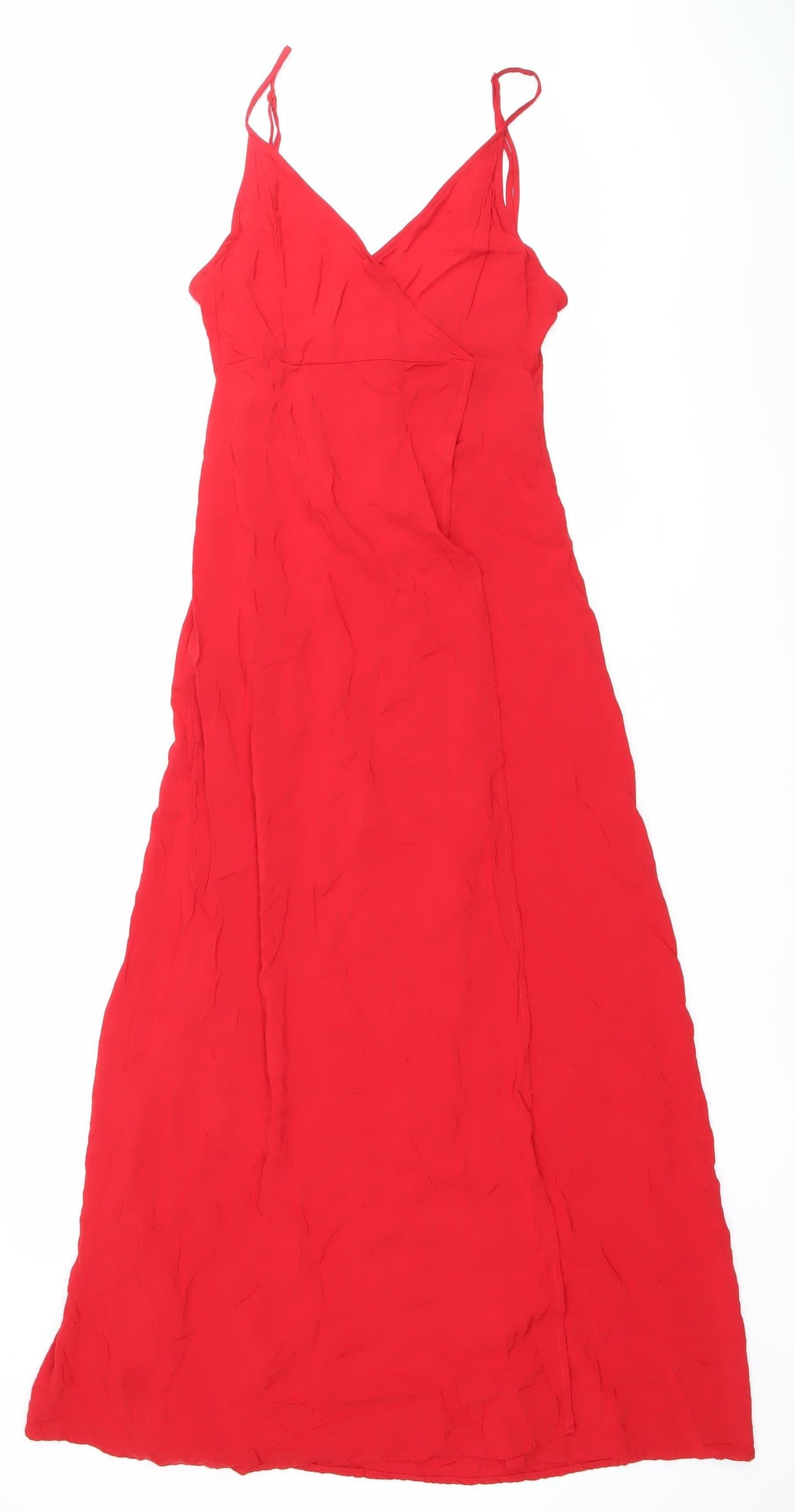 H&M Women’s Red Viscose Slip Dress Size 6 Long Strappy Summer