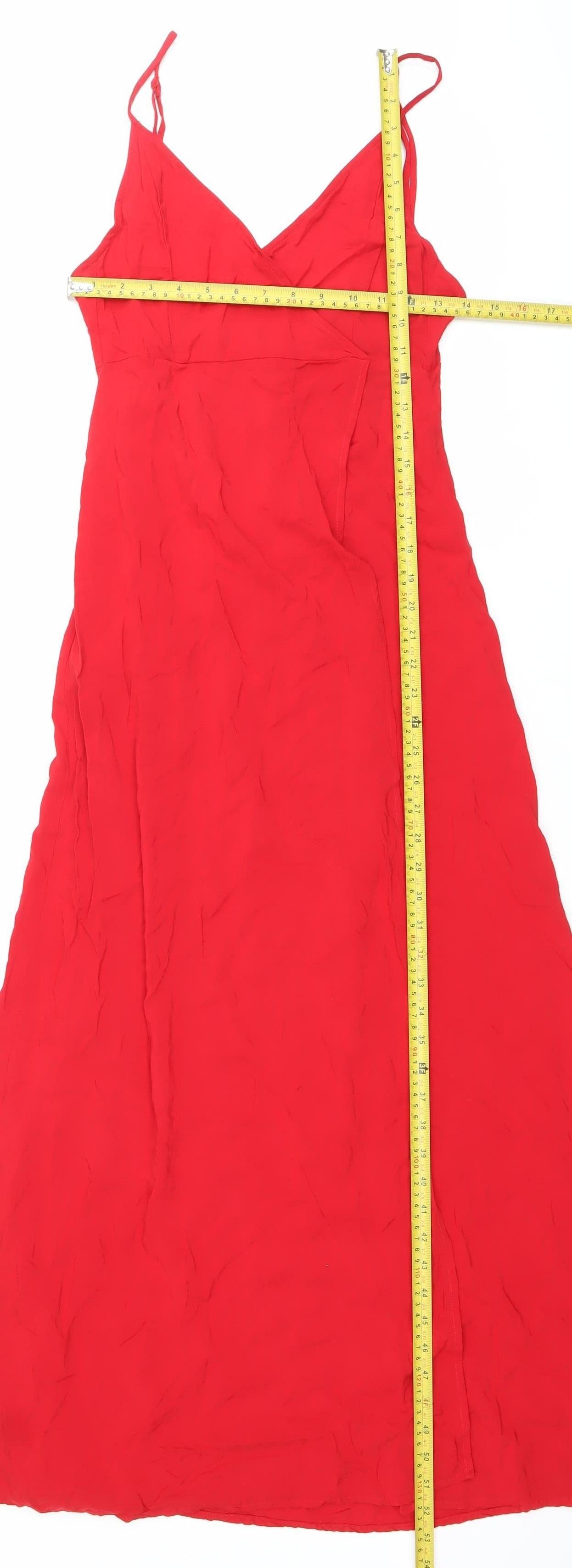 H&M Women’s Red Viscose Slip Dress Size 6 Long Strappy Summer