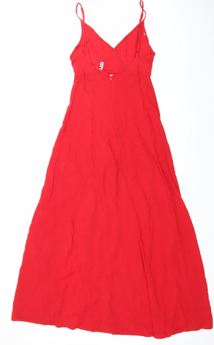 H&M Women’s Red Viscose Slip Dress Size 6 Long Strappy Summer