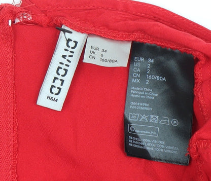 H&M Women’s Red Viscose Slip Dress Size 6 Long Strappy Summer