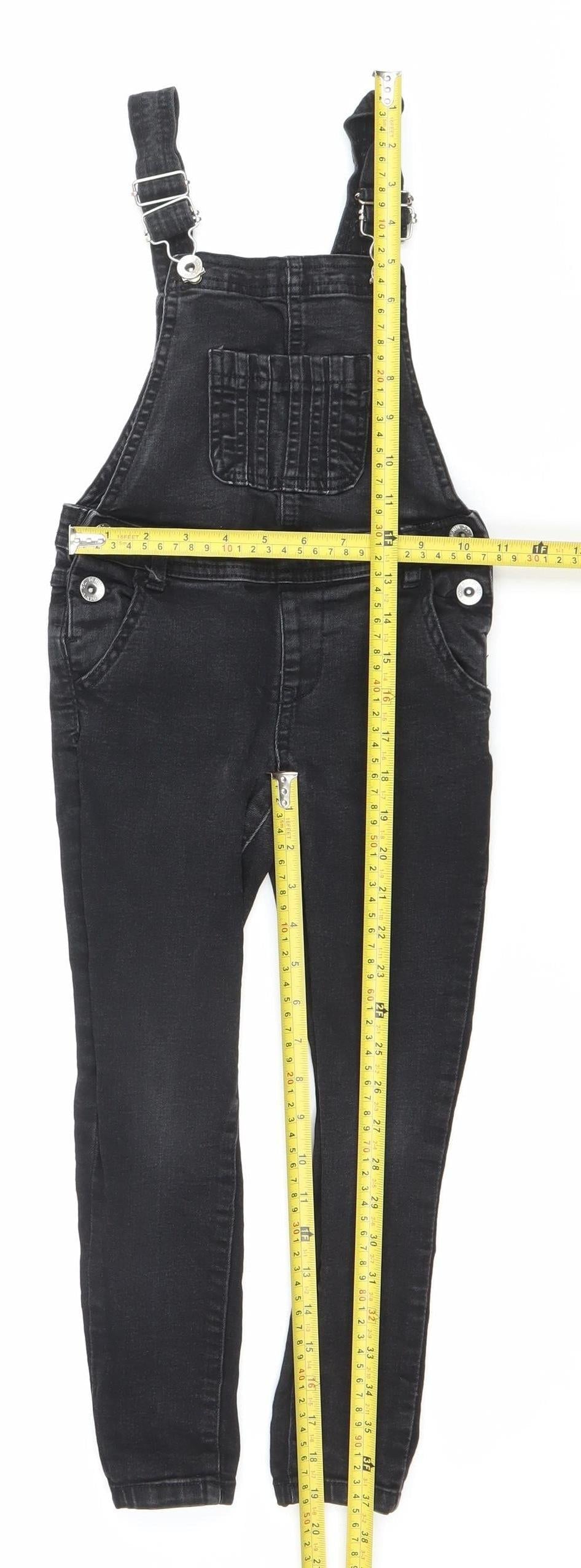 Denim Co Girls Black Skinny Dungaree Jeans 6-7 Years Stretch Adjustable