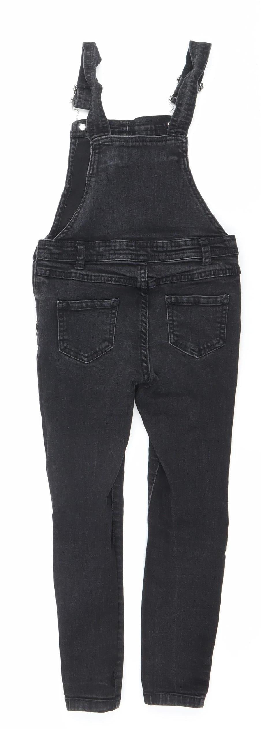 Denim Co Girls Black Skinny Dungaree Jeans 6-7 Years Stretch Adjustable