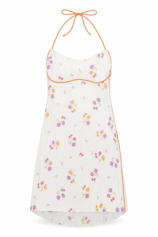 Sky to Moon Women’s White Floral Halter Slip Dress M Summer Boho Party