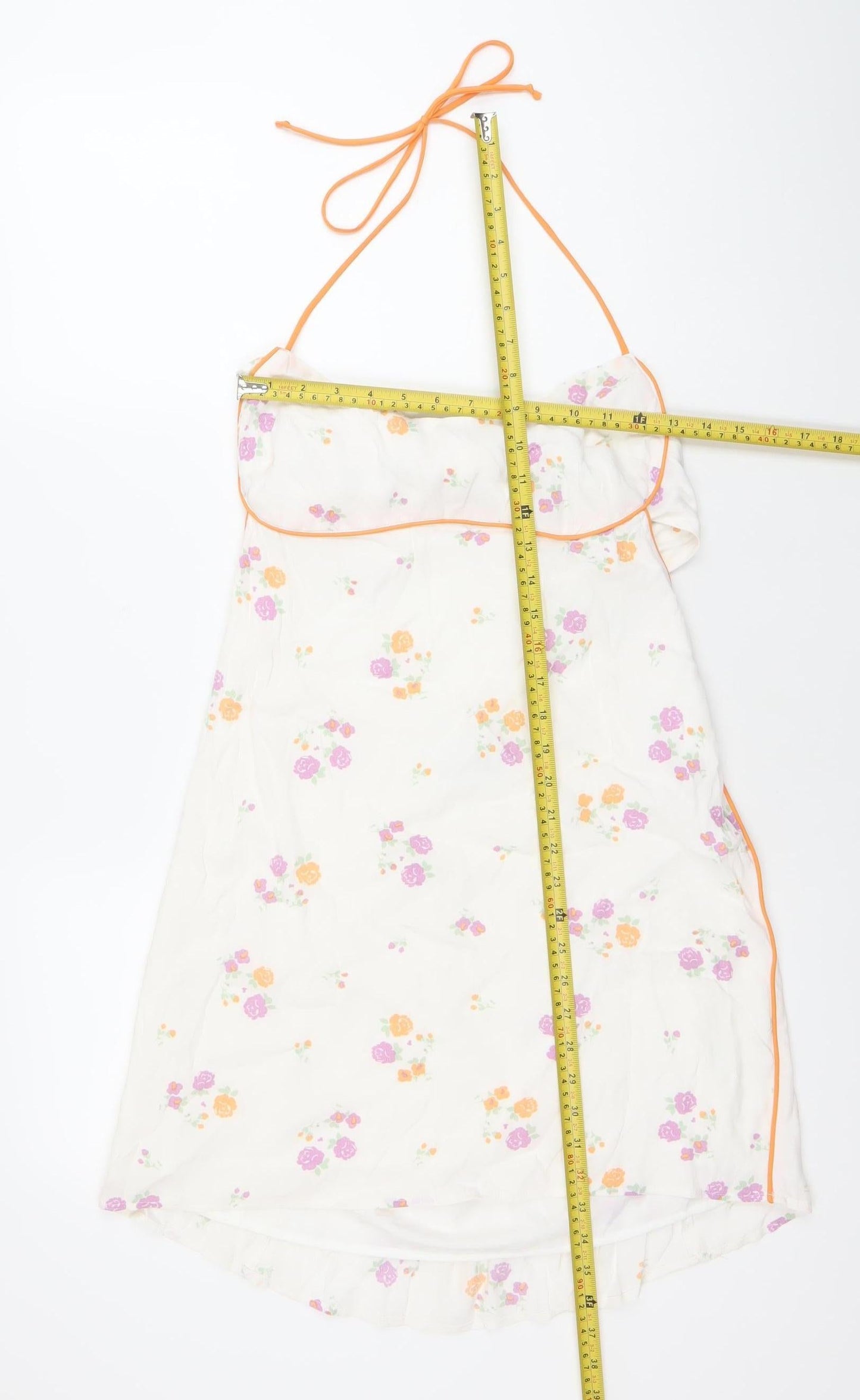 Sky to Moon Women’s White Floral Halter Slip Dress M Summer Boho Party