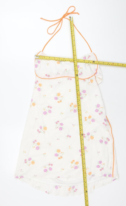 Sky to Moon Women’s White Floral Halter Slip Dress M Summer Boho Party