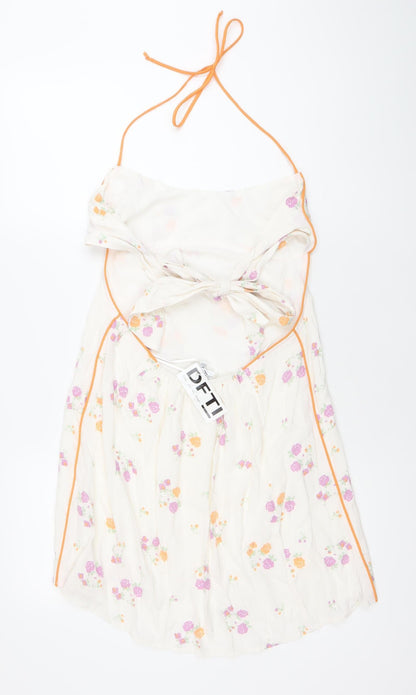 Sky to Moon Women’s White Floral Halter Slip Dress M Summer Boho Party