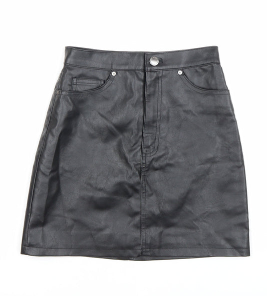 H&M Divided Womens Black Faux Leather Mini Skirt Size 4 Short