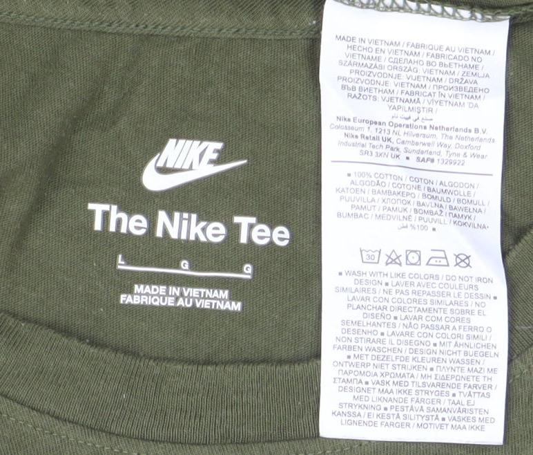 Nike Men's Green L Crew Neck Short Sleeve Cotton T-Shirt