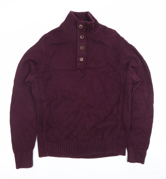 Tommy Hilfiger Men’s Purple Henley Jumper Size L Cotton Knit