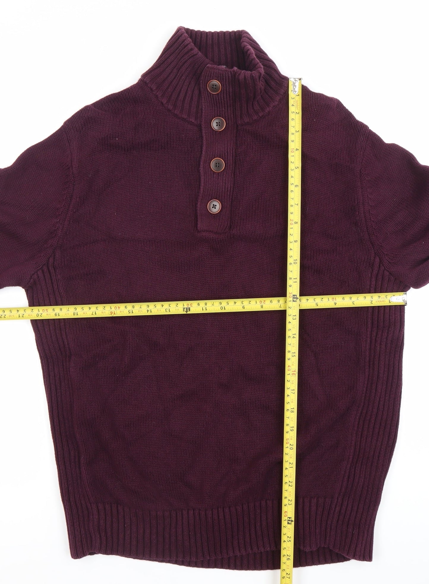 Tommy Hilfiger Men’s Purple Henley Jumper Size L Cotton Knit