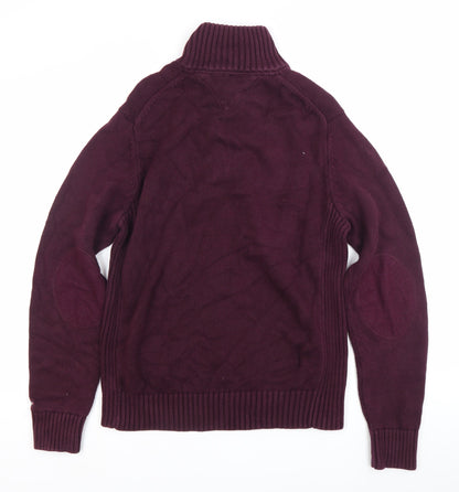 Tommy Hilfiger Men’s Purple Henley Jumper Size L Cotton Knit
