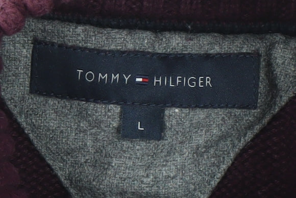 Tommy Hilfiger Men’s Purple Henley Jumper Size L Cotton Knit