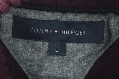 Tommy Hilfiger Men’s Purple Henley Jumper Size L Cotton Knit
