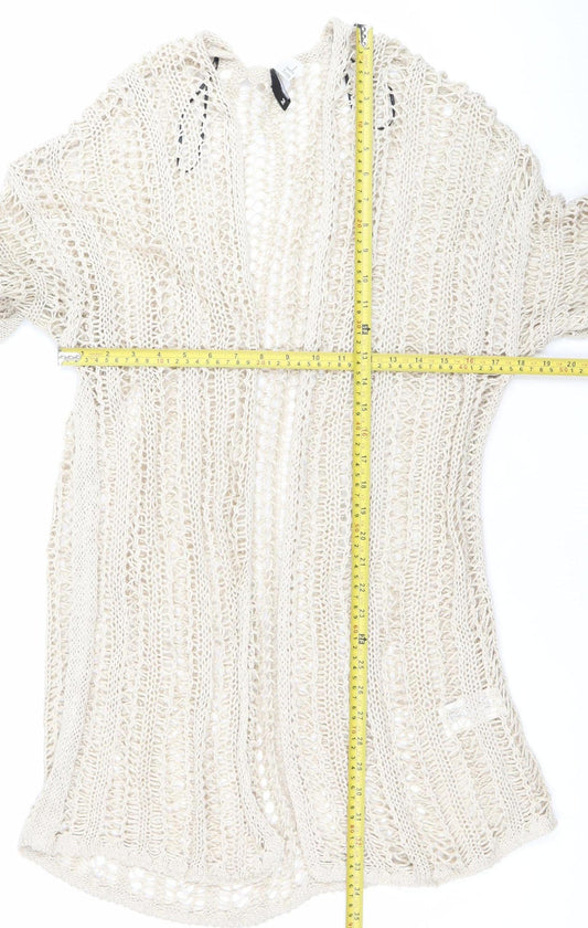 H&M Women Beige Open Knit Cotton Cardigan M Relaxed Fit Summer