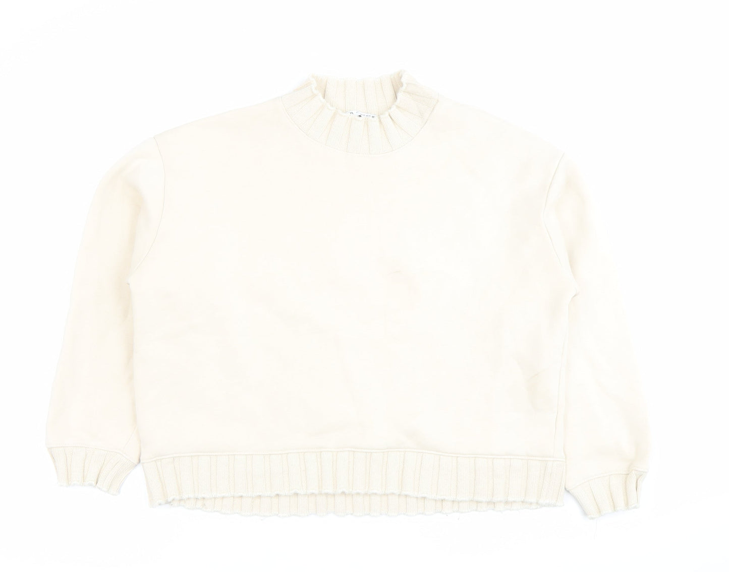 Zara Women Ivory Cotton Blend Sweatshirt Size M Crew Neck