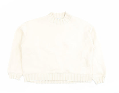 Zara Women Ivory Cotton Blend Sweatshirt Size M Crew Neck