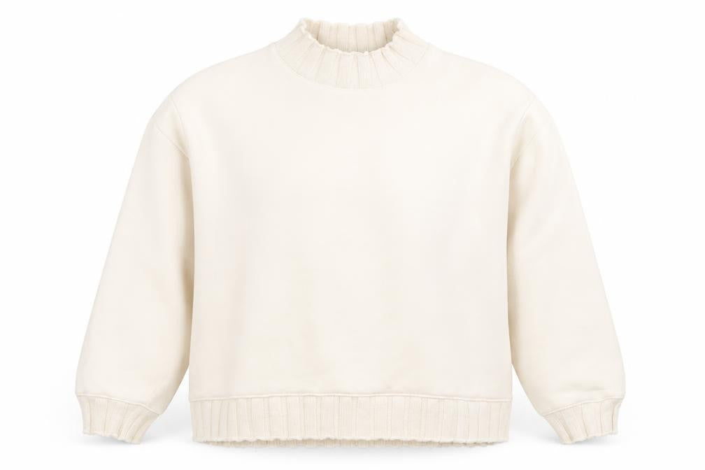 Zara Women Ivory Cotton Blend Sweatshirt Size M Crew Neck