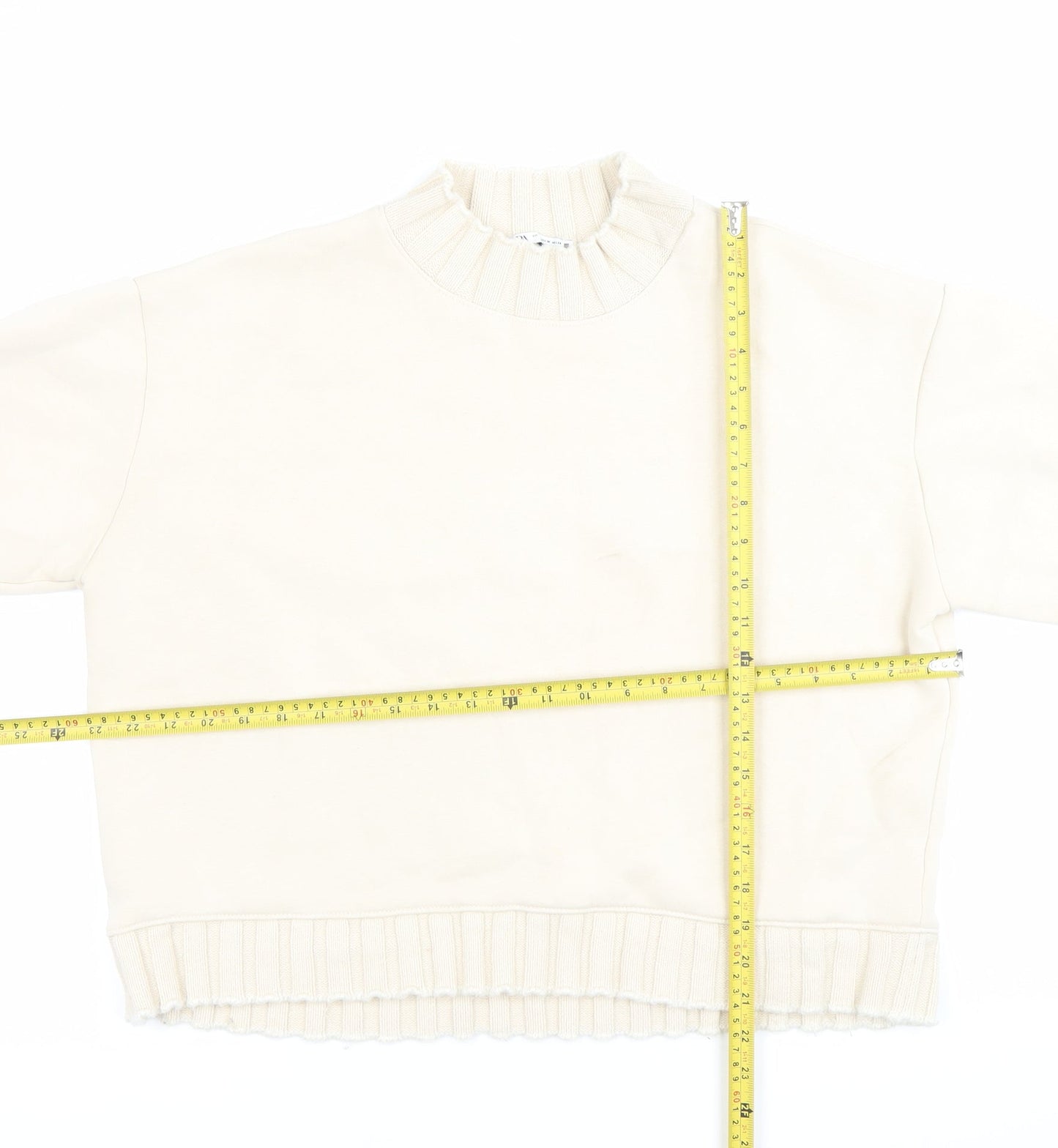 Zara Women Ivory Cotton Blend Sweatshirt Size M Crew Neck