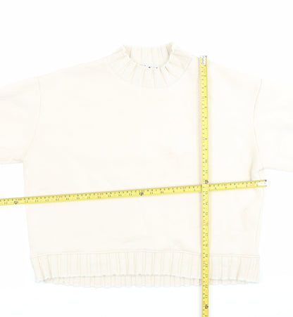 Zara Women Ivory Cotton Blend Sweatshirt Size M Crew Neck