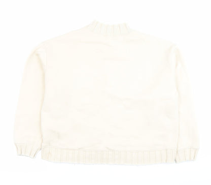 Zara Women Ivory Cotton Blend Sweatshirt Size M Crew Neck