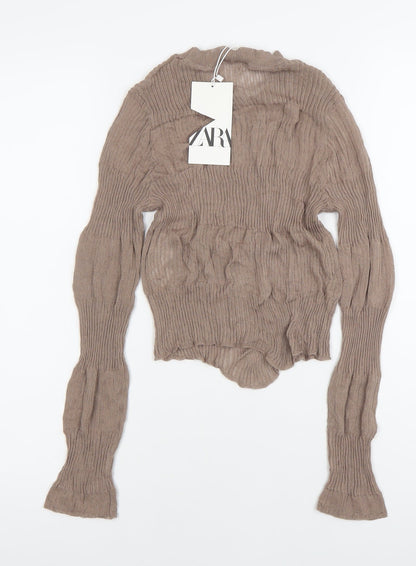 Womens UK Size M Zara Brown Basic Blouse