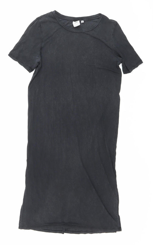 ICHI Womens Black XS T-Shirt Dress Short Sleeve Casual