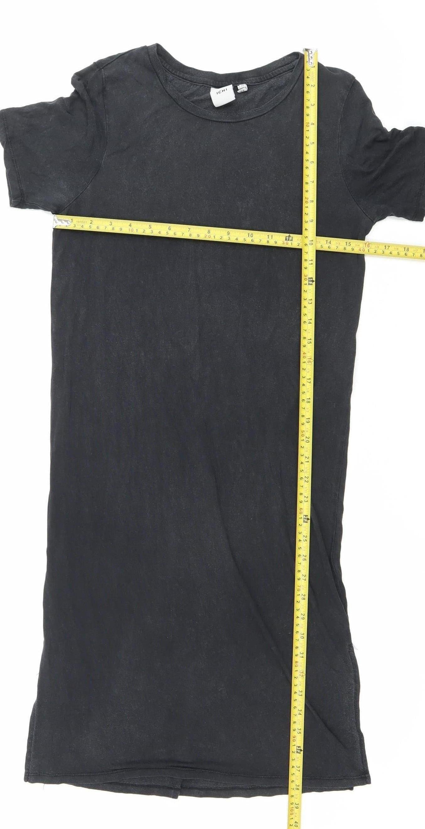 ICHI Womens Black XS T-Shirt Dress Short Sleeve Casual