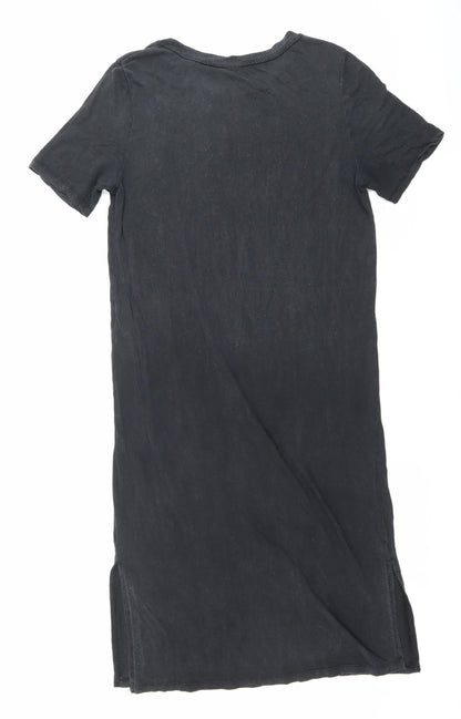 ICHI Womens Black XS T-Shirt Dress Short Sleeve Casual