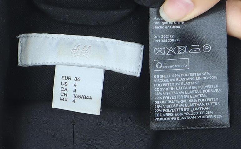 H&M Womens Black Size 8 Tailored Single-Breasted Blazer