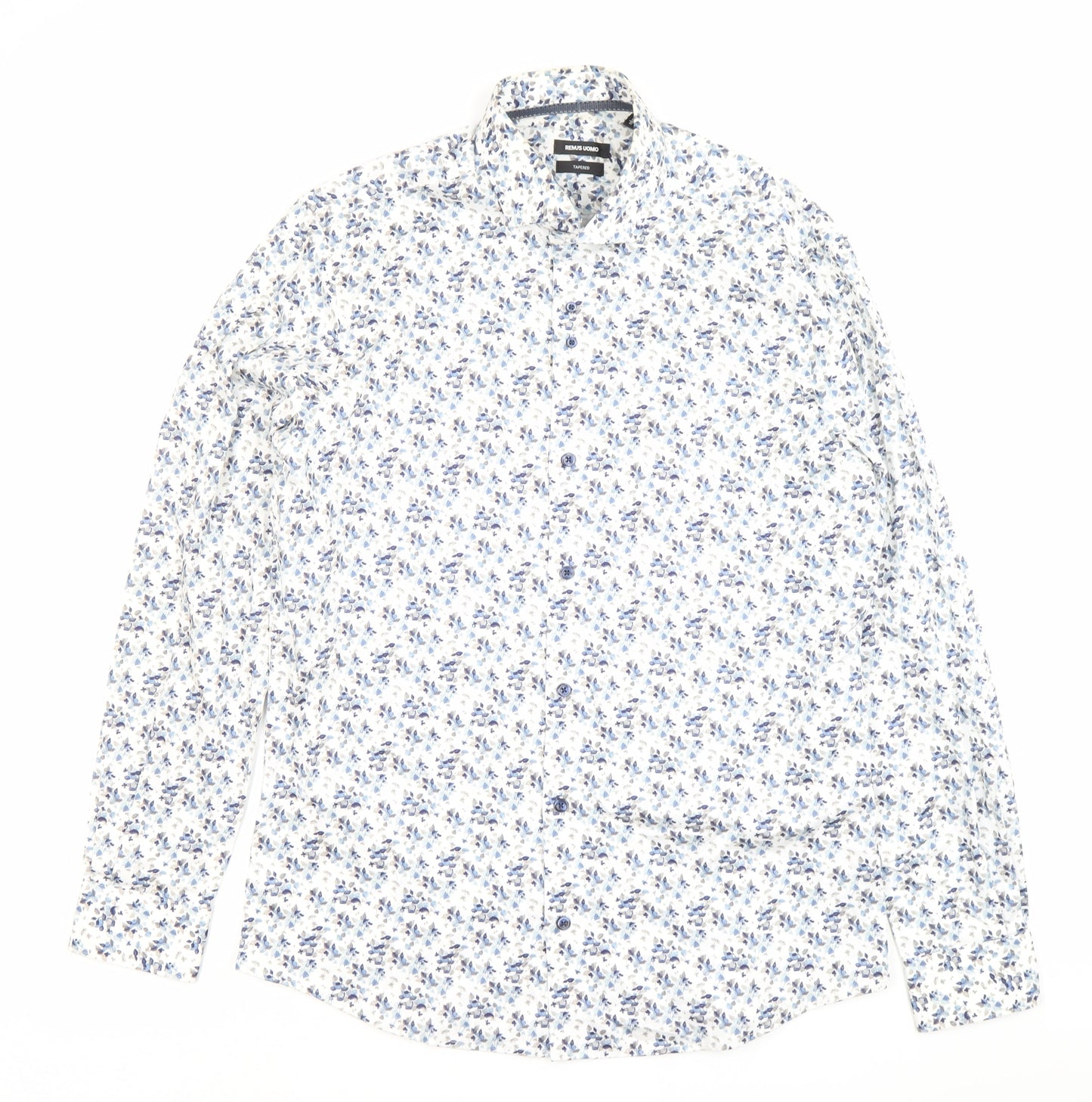 Remus Uomo Men’s White Floral Slim Fit Dress Shirt Size 16 M
