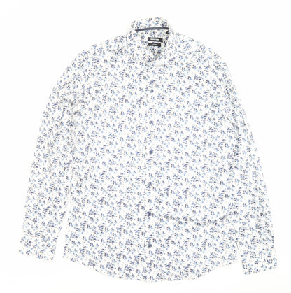 Remus Uomo Men’s White Floral Slim Fit Dress Shirt Size 16 M