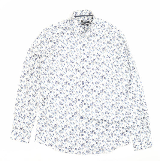 Remus Uomo Men’s White Floral Slim Fit Dress Shirt Size 16 M