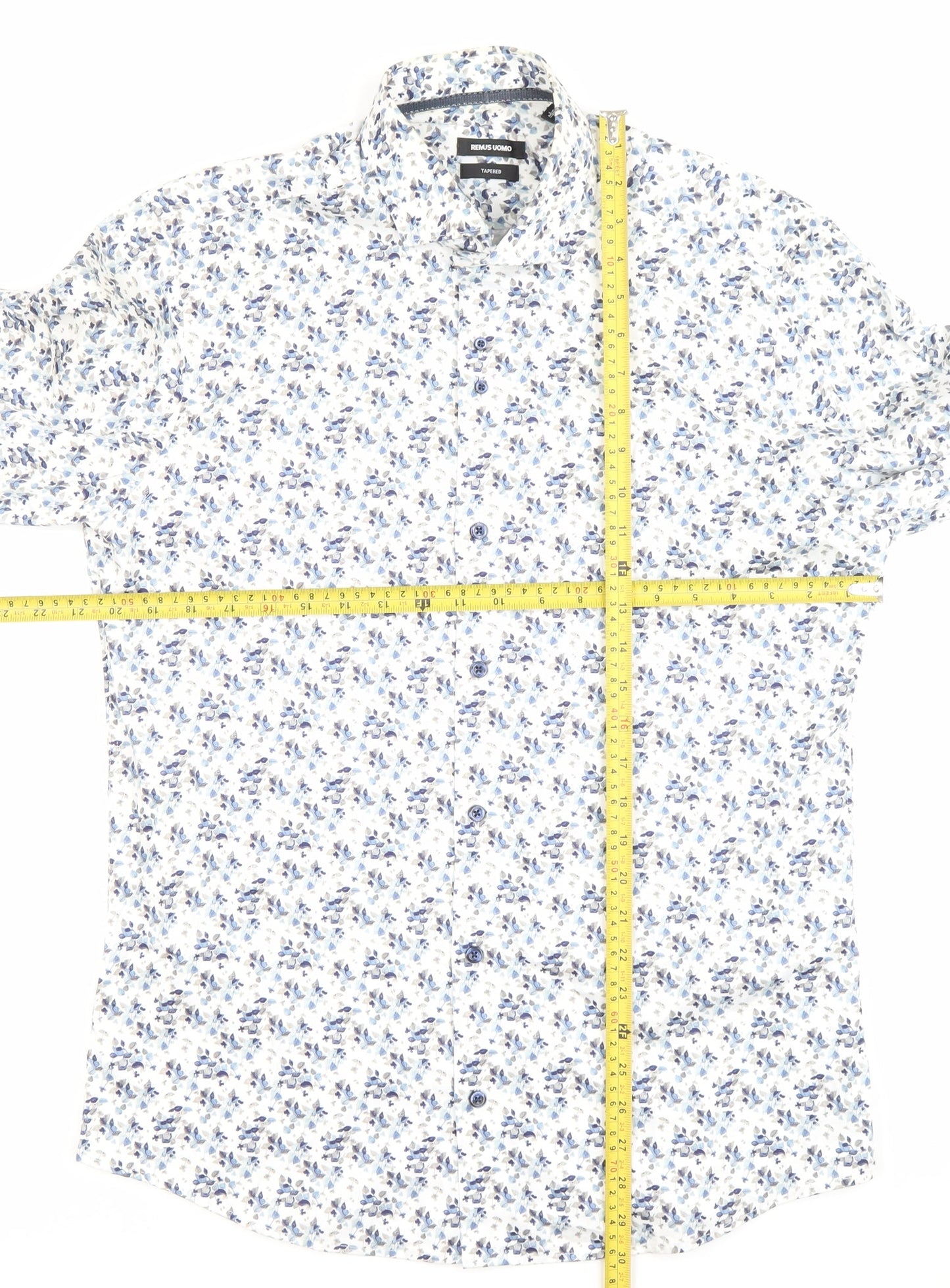 Remus Uomo Men’s White Floral Slim Fit Dress Shirt Size 16 M