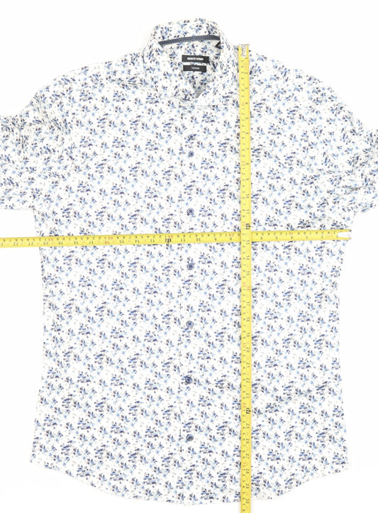 Remus Uomo Men’s White Floral Slim Fit Dress Shirt Size 16 M