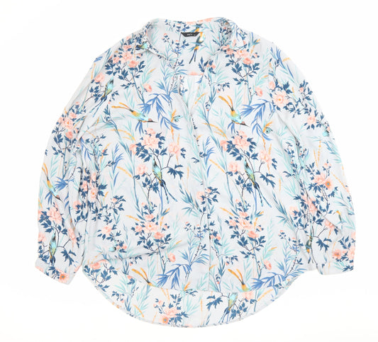 M&Co Women’s Multicoloured Floral Bird Print Long Sleeve Blouse Size 14