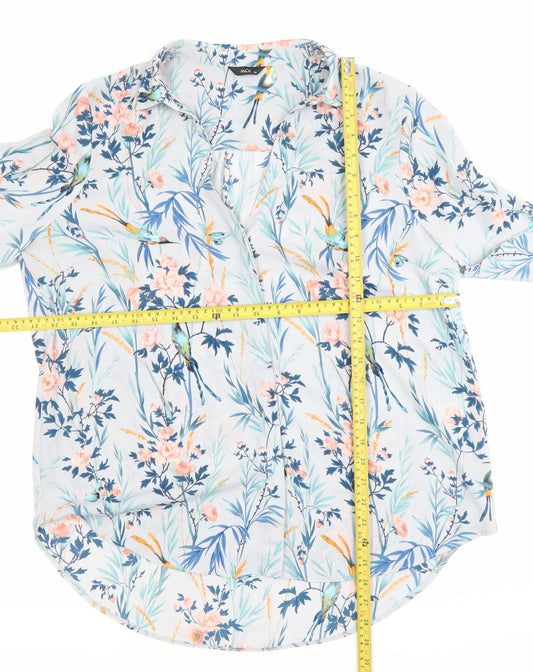 M&Co Women’s Multicoloured Floral Bird Print Long Sleeve Blouse Size 14