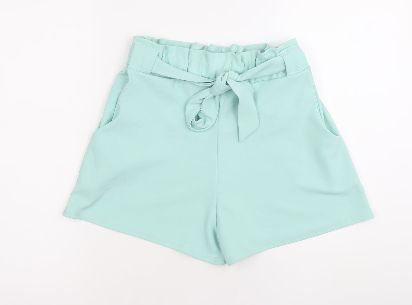 Quiz Women’s Green Paperbag Shorts Size 12 High Waist Belted