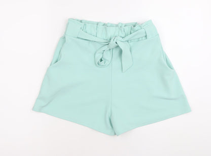 Quiz Women’s Green Paperbag Shorts Size 12 High Waist Belted