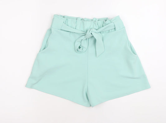 Quiz Women’s Green Paperbag Shorts Size 12 High Waist Belted