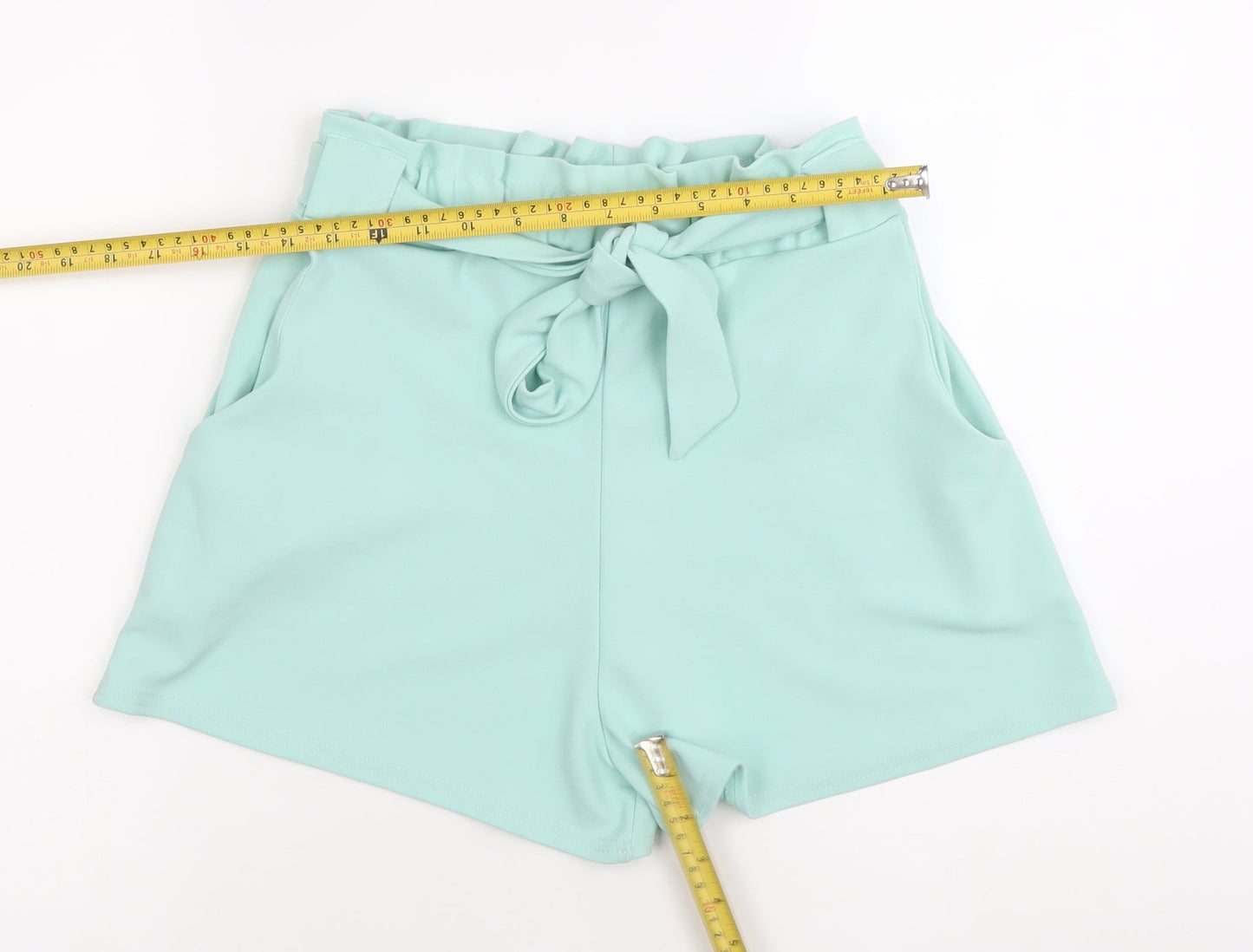 Quiz Women’s Green Paperbag Shorts Size 12 High Waist Belted